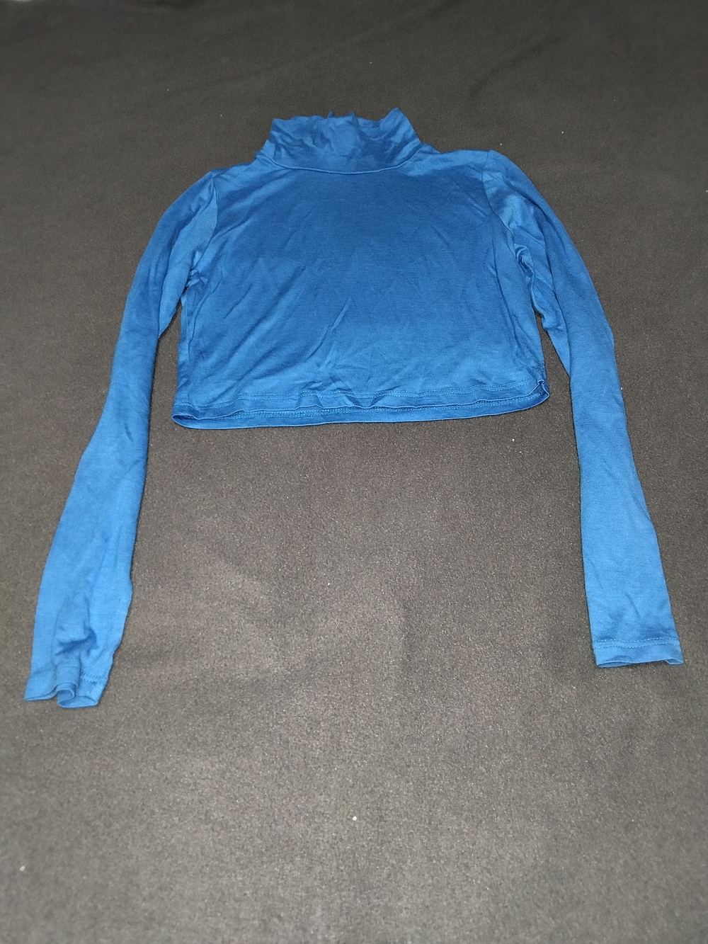 Blue Cropped Long-Sleeve Turtleneck Top